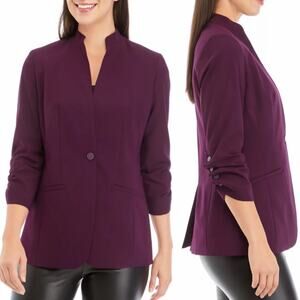 Calvin Klein Women Purple Quarter Ruched Sleeves One Button Blazer Size 14W NWT